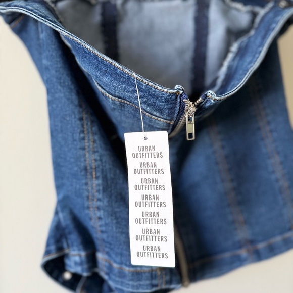 Silence+Noise Mia Belted Buckle Denim Tube Top Urban Outfitters Size Small Y2K - Picture 8 of 12